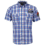 Benzini Men's Belmont Short Sleeved Check Shirt - Blue