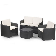 Edle Polyrattan-Sitzgruppe schwarz oder braun inkl. Auflagen Lounge Tisch NEU