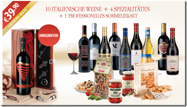 Bild zu Weinpaket mit 10 italienischen Weinen, 4 Spezialitäten und einem Sommelierset für 39,90 Euro inkl. Versand