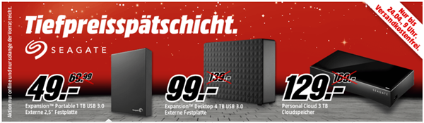 Bild zu Media Markt Tiefpreisspätschicht, z.B. SEAGATE Expansion Desktop Externe Festplatte 5TB für 129€