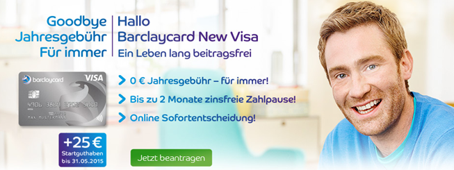 Bild zu [Top] Barclaycard New Visa Kreditkarte: Ein Leben lang beitragsfrei plus 25,- Euro Startguthaben