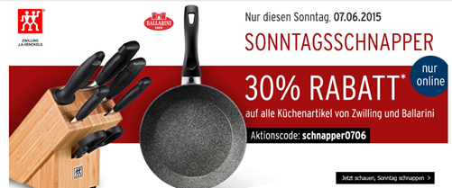 Bild zu ab 0 Uhr:  30% Rabatt auf Küchenartikel von Zwilling und Ballarini bei Karstadt