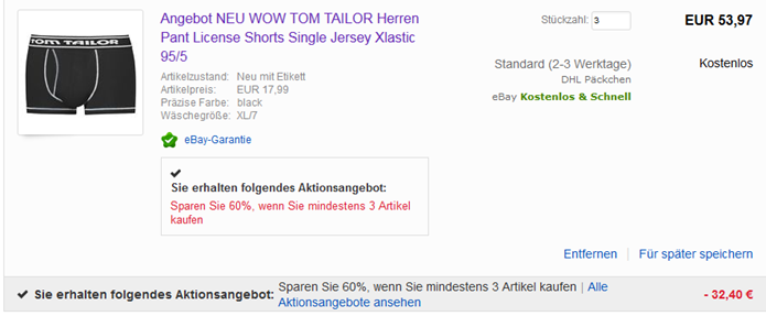 Bild zu 3 Tom Tailor Boxershorts für 21,57€ inklusive Versand