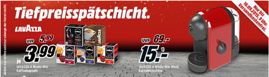 Bild zu Media Markt Tiefpreisspätschicht mit LAVAZZA Kapseln und Kapselmaschinen