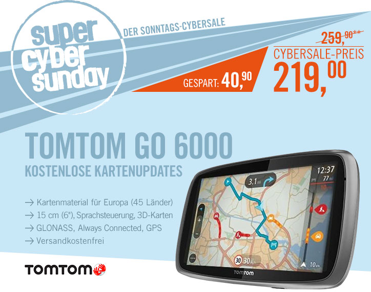 Bild zu 6 Zoll Navigationsgerät TomTom Go 6000 Europa für 219€ inkl. Versand