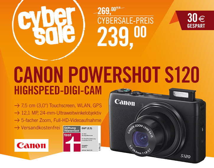 Bild zu Digitalkamera Canon PowerShot S120 für 239€ inkl. Versand