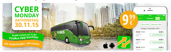 Bild zu Flixbus CyberMonday: Alle Strecken für 9,99€ bei Buchung per App