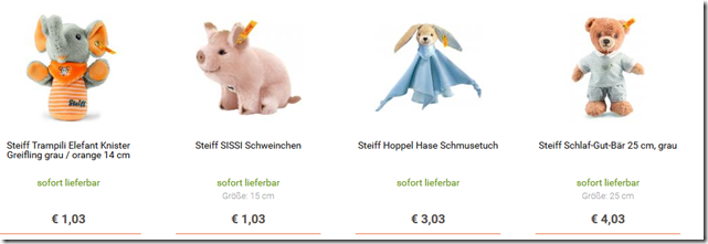 Bild zu [Knaller] Steiff Stofftiere ab 1,03€ + keine Versandkosten