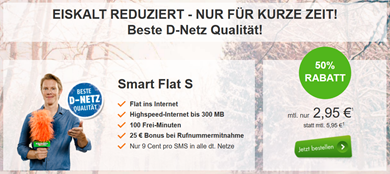 Bild zu Klarmobil Smart Flat S im Telekom-Netz (100 Freiminuten, 300MB Datenflat) für 2,95€/Monat