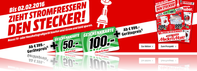 Bild zu Media Markt: Haushaltsgerät oder TV Gerät kaufen + Geschenkkarte bekommen (ab 399€ = 50€, ab 999€ = 100€)