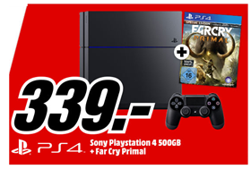 Bild zu Schnapp des Tages: SONY PlayStation 4 Konsole (CUH-1216A) 500GB in weiß oder schwarz  inkl. Far Cry Primal (100% Uncut) für 339€