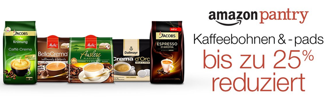 Bild zu Amazon Pantry: 25% Rabatt auf Kaffeebohnen und Pads, so z.B. 3 KG Caffe Crema für 22,48€ inklusive Versand