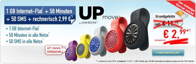 Bild zu o2 Smart Surf (1GB Datenflat, 50 Freiminuten und 50 Frei SMS) inklusive den UP MOVE Fitness-Tracker für 2,99€/Monat