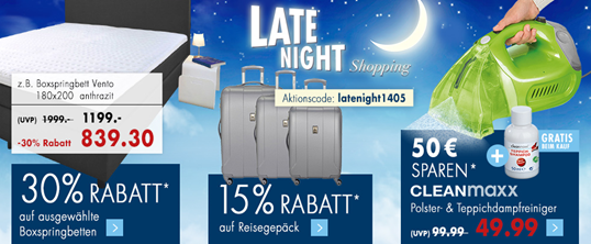 Bild zu Karstadt Late Night Shopping mit 30% Rabatt auf Boxspringbetten oder 15% Rabatt auf Reisegepäck