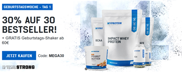 Bild zu MyProtein: 30% Rabatt auf 30 Bestseller + gratis Shaker ab 60€ MBW