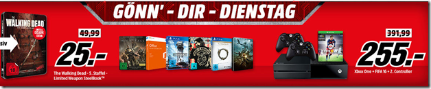 Bild zu Media Markt “Gönn dir Dienstag”, so z.B. xBox One inkl. Fifa 16 + 2. Controller für 255€