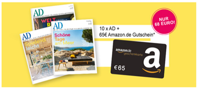 Bild zu 10 Ausgaben „Architectural Digest“ für 68€ + 65€ Amazon.de Gutschein