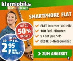 Bild zu klarmobil Allnet Starter im Telekom Netz (100 Freiminuten, 300MB Datenvolumen) für 2,95€/Monat