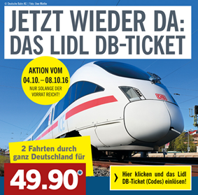 Bild zu Offline bei Lidl: 2 Bahn Fahrten quer durch ganz Deutschland für 49,90€