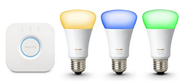 Bild zu Philips Hue LED Lampe E27 Starter Set inklusive Bridge, 3. Generation, 3-er Set, dimmbar, 16 Mio Farben, app-gesteuert für 124,92€