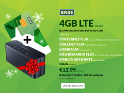 Bild zu Base/o2 Blue All-in L (Allnet-Flat, SMS-Flat, 4GB LTE Datenvolumen, EU-Flat) inkl. SAMSUNG Level mini Box (Wert: 49,90€) für 13,99€/Monat