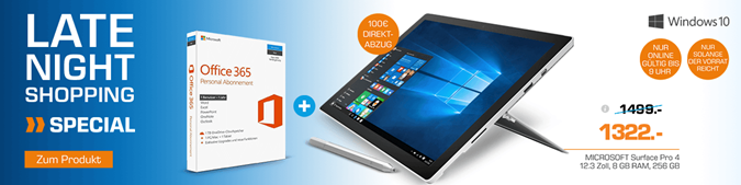 Bild zu Microsoft Surface Pro 4 i7 8GB/256GB + Office 365 für 1.222€