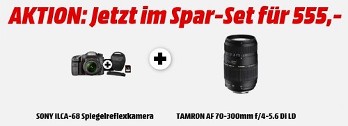 Bild zu Spiegelreflexkamera Sony Alpha 68 als Kit mit 18-55mm + 70-300mm Objektiv + Tasche + Speicherkarte für 555€