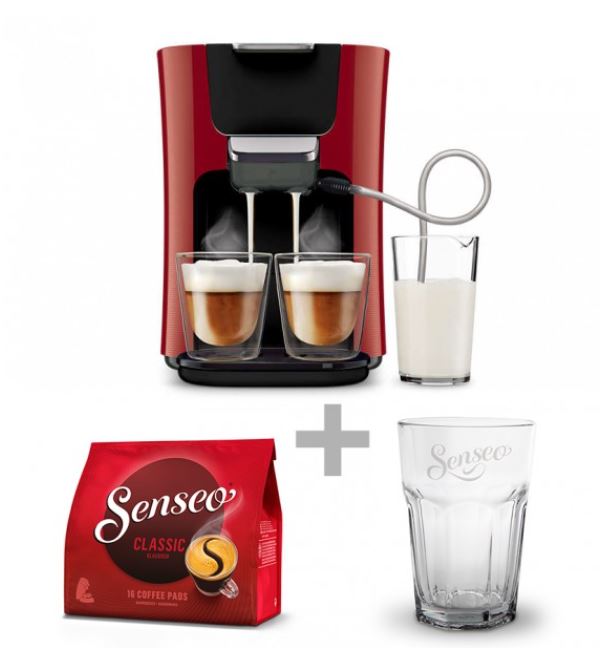 Bild zu Kaffeepadmaschine Philips HD7855/80 Senseo Latte Duo + Kaffeepads + Latte Macchiato Glas für 149,90€