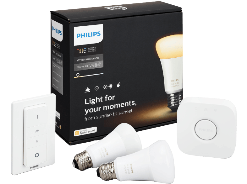 Bild zu Philips Hue White Ambiance Starter Kit (E27) mit Bridge und Fernbedienung für 99,90€