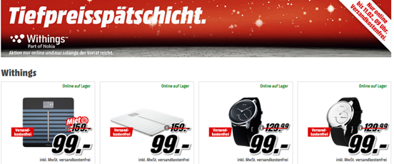 Bild zu Media Markt Tiefpreisspätschicht mit Angeboten von Withings, so z.B. Body Personenwaage für 70€ inklusive Versand