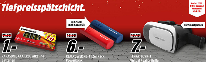 Bild zu Media Markt Tiefpreisspätschicht mit z.B. 10er Pack Batterien für 1€