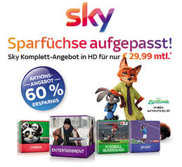 Bild zu [Super] Sky Komplett mit Sky Entertainment, Bundesliga, Sport + Cinema und alles in HD inkl. Sky Go + Receiver für 29,99€ im Monat