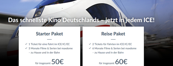 Bild zu Maxdome + Bahn: 2 einfache Bahnfahrten (ICE/IC/EC) + 6 Monate Maxdome für zusammen 60€