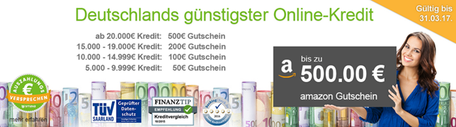 Bild zu [wieder da] Smava: Kredit ab 1,95% und bis zu 500€ Amazon Gutschein als Prämie – dadurch teilweise mit Gewinn (bis zu 221,56€) Kredit abschließen