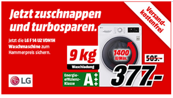 Bild zu LG Electronics F 14U2 VDN1H Waschmaschine (9kg, A+++, 1400UpM) für 377€ inklusive Versand