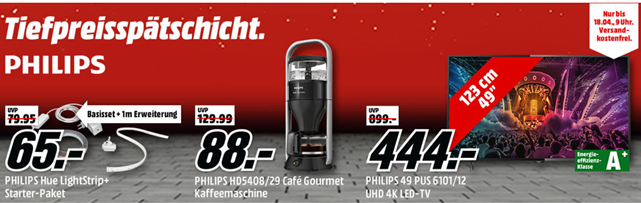 Bild zu Media Markt Tiefpreisspätschicht mit Angeboten von Philips, so z.B. Philips 49 Zoll Ultra HD Fernseher für 444€