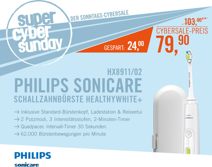 Bild zu Schallzahnbürste Philips Sonicare HX8911/02 HealthyWhite+ mit Reiseetui für 79,90€