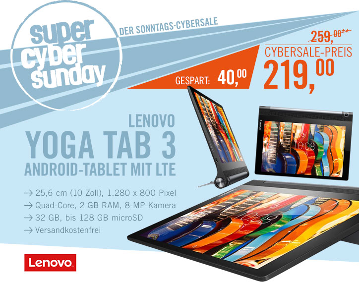 Bild zu 10 Zoll Tablet Lenovo Yoga Tab 3 X50L LTE (32 GB) für 219€