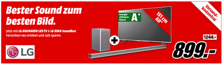 Bild zu LG 60UH605V LED TV + LG DSH9 Soundbar für 899€