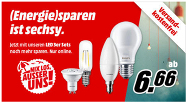 Bild zu MediaMarkt: verschiedene LED Lampen im Angebot, so z.B. 3er Sets LED Lampen ab 6,66€ inklusive Versand