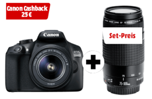 Bild zu CANON EOS 1300D Kit DFIN III Spiegelreflexkamera mit Objektiv 18-55 mm, + 75-300 mm für 399€ + 25€ Cashback