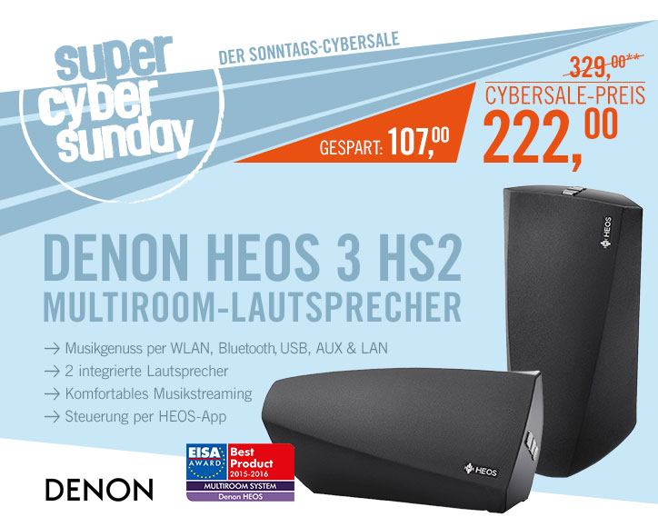 Bild zu Denon HEOS 3 HS2 Multiroom Lautsprecher mit WLAN und Bluetooth für 222€