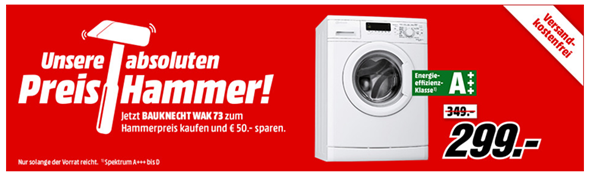 Bild zu Bauknecht WAK 73 Waschmaschine FL / A+++ / 171 kWh/Jahr / 1400 UpM / 7 kg für 299€