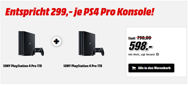 Bild zu MediaMarkt: 2 PlayStation 4 Pro Konsolen 1TB für insgesamt 598€ zzgl. eventuell 4,99€ Versand