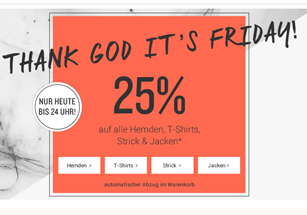 Bild zu bis 24 Uhr: 25% Rabatt auf alle Hemden, T-Shirts sowie Strick und Jacken bei TomTailor