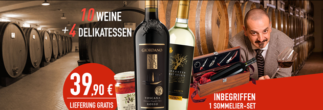 Bild zu Giordano Weinpaket: 10 Flaschen Wein + 4 Spezialitäten + Sommelier-Set für 39,90€