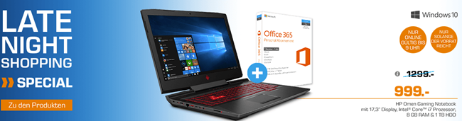 Bild zu HP Omen 17-an030ng, Gaming Notebook + Office 365 für 999€ (Vergleich: 1.268€)