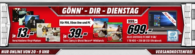 Bild zu MediaMarkt “Gönn dir Dienstag” z.B. ASUS UX310UQ-FC366T Ultrabook 13.3 Zoll für 699€ (Vergleich: 939,99€)