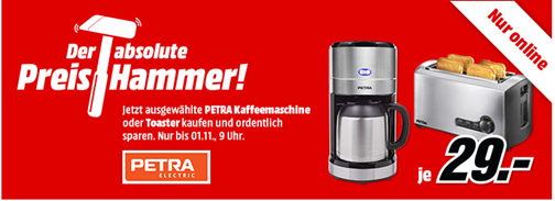 Bild zu PETRA TA 521.35 Langschlitztoaster (Vergleich: 54,50€) oder Petra Kaffeemaschine (Vergleich: 40,37€) für je 29€