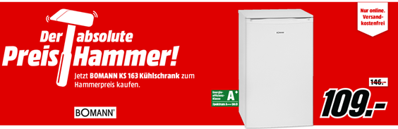 Bild zu BOMANN KS 163 WEISS Kühlschrank (164 kWh, A+) für 109€ (Vergleich: 160,98€)